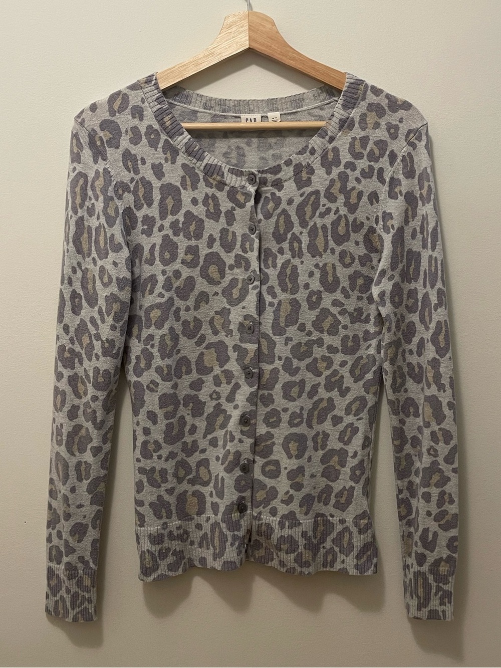 GAP Gray, Cream & Taupe Leopard Print Button Front Cardigan